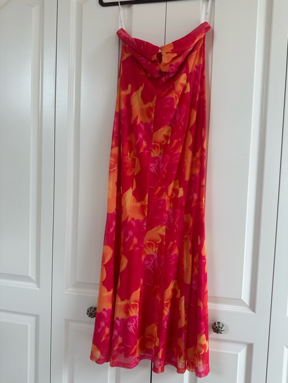 Lulu's Strapless Floral Midi Dress in Hot Pink and Orange